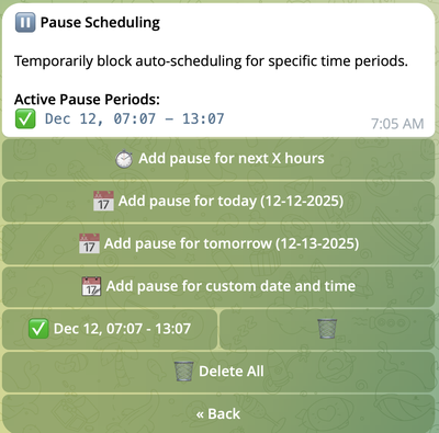 Pause Scheduling Menu Pause Scheduling Menu