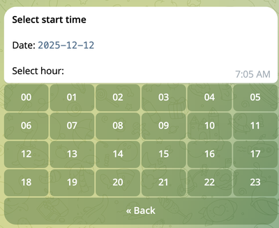 Select Start Time, Hours Select Start Time, Hours