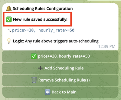 Rule saved confirmation message