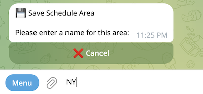 Save Area dialog asking for a name Save Area dialog asking for a name