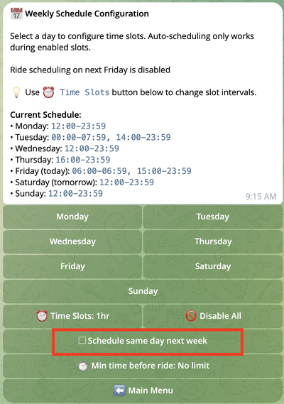 Schedule same day next week