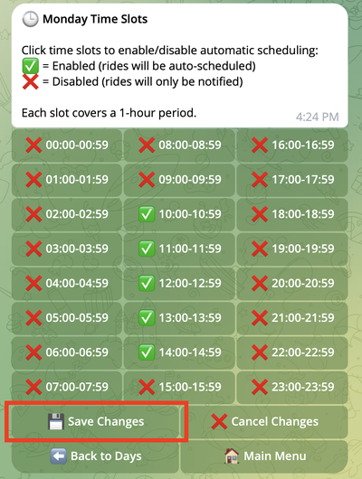 Save Weekday Time Slots