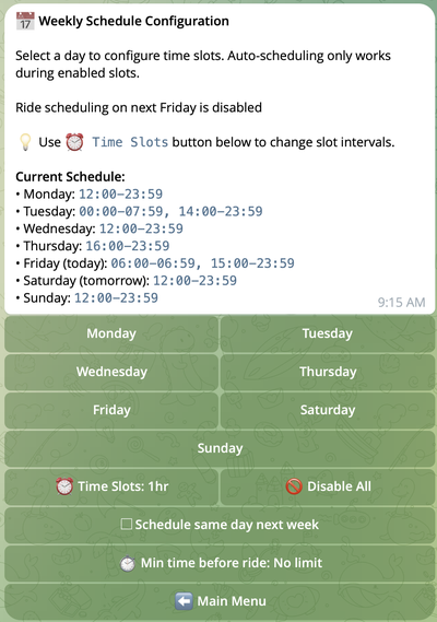 Weekly Schedule Configuration