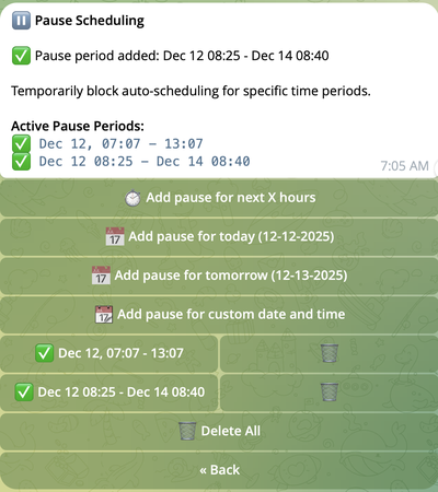 Lista de periodos de pausa