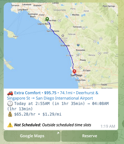 Notificacion sobre viaje fuera de franjas horarias