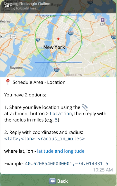 Location + Miles screen with animated GIF