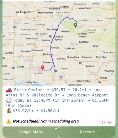 Notificacion sobre viaje fuera del area de programacion