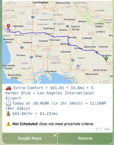 Уведомление о поездке без подходящих правил